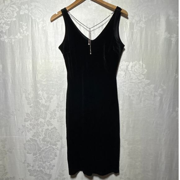 Y2K Velvet Dress Small Rhinestone Stretch Witchy Goth PerSeption BodyCon - Picture 1 of 9